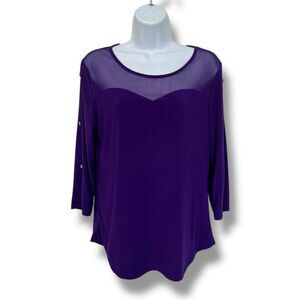 Adele & May Women's Purple Blouse Size Small Sheer Yoke Rhinestone Accent